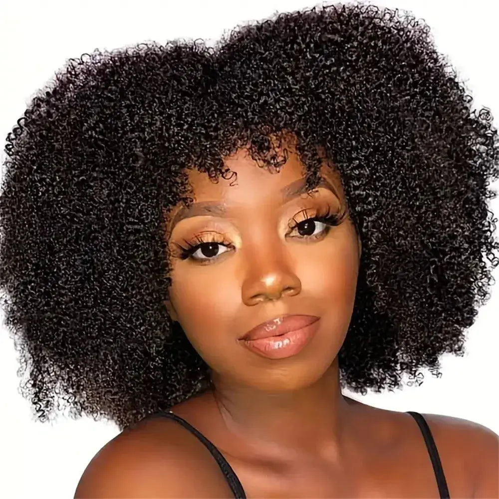 Jerry Curly Human Hair Wig with Bangs | Malaysian Remy Hair | Afro Curly Wig by Luxegan