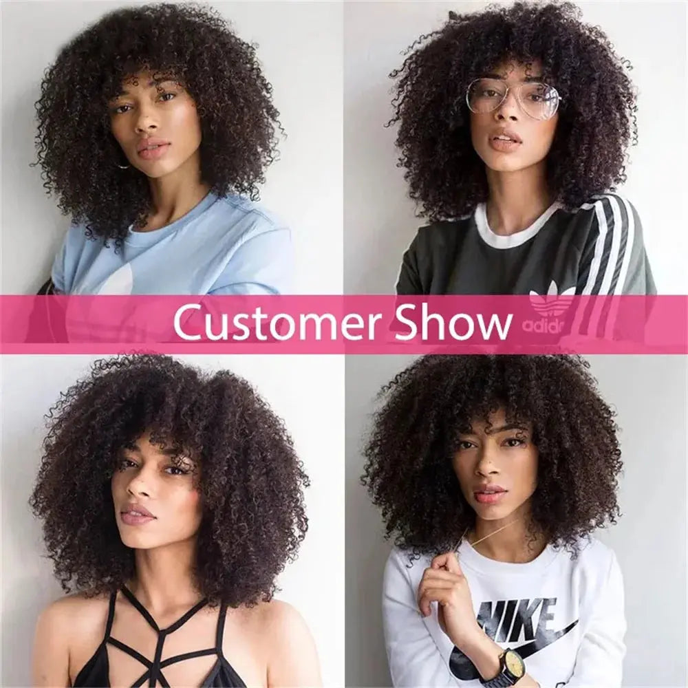 Jerry Curly Human Hair Wig with Bangs | Malaysian Remy Hair | Afro Curly Wig by Luxegan