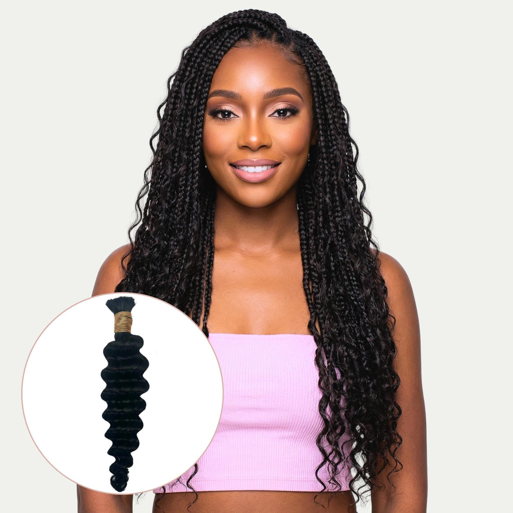 Jet Black Deep Wave Bulk 100% Human Braiding Hair by Private Label
