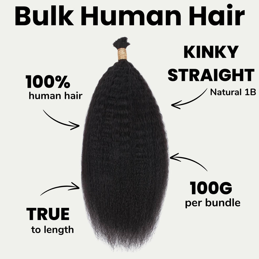 Kinky Straight Bulk 100% Human Braiding Hair by Private Label