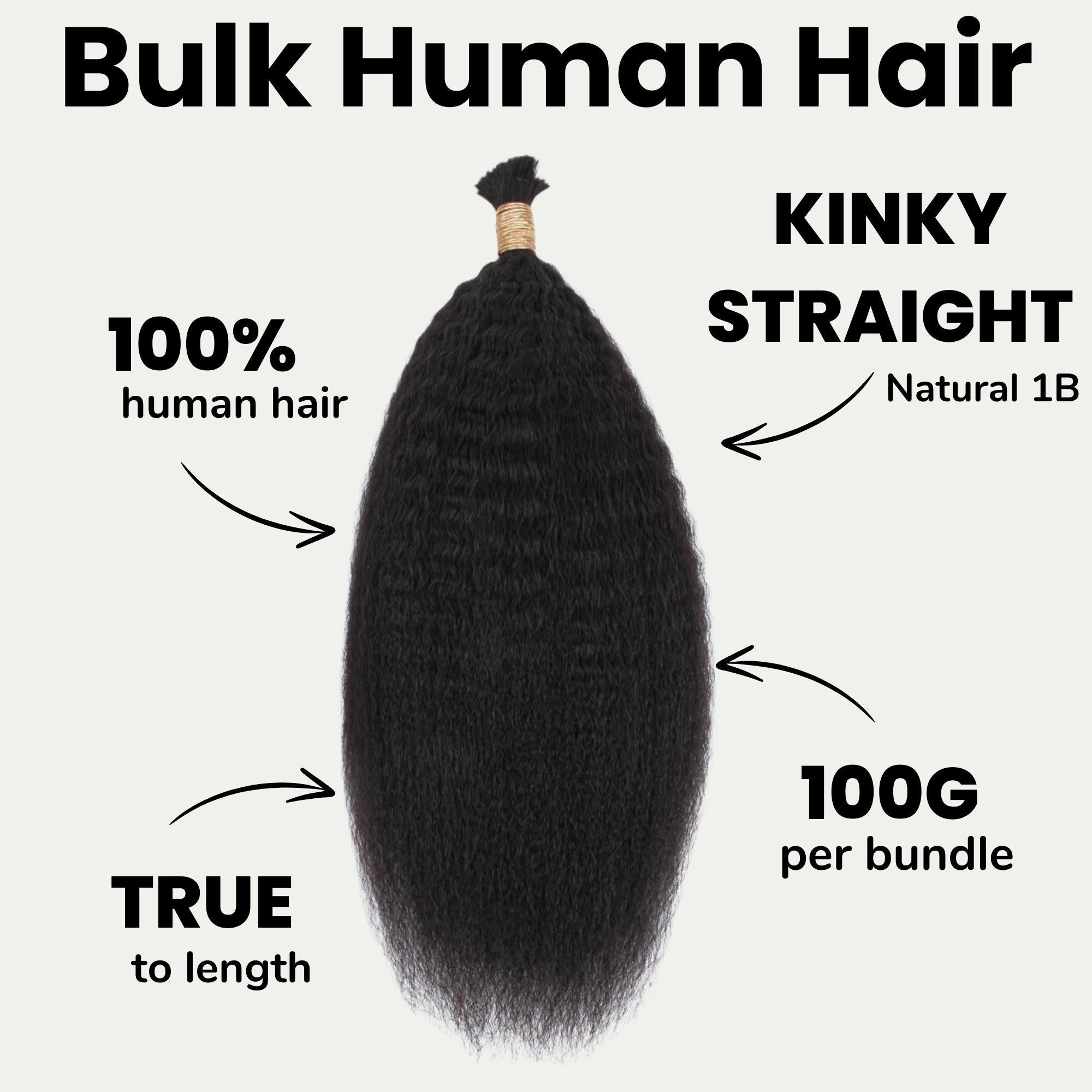 Kinky Straight Bulk 100% Human Braiding Hair by Private Label