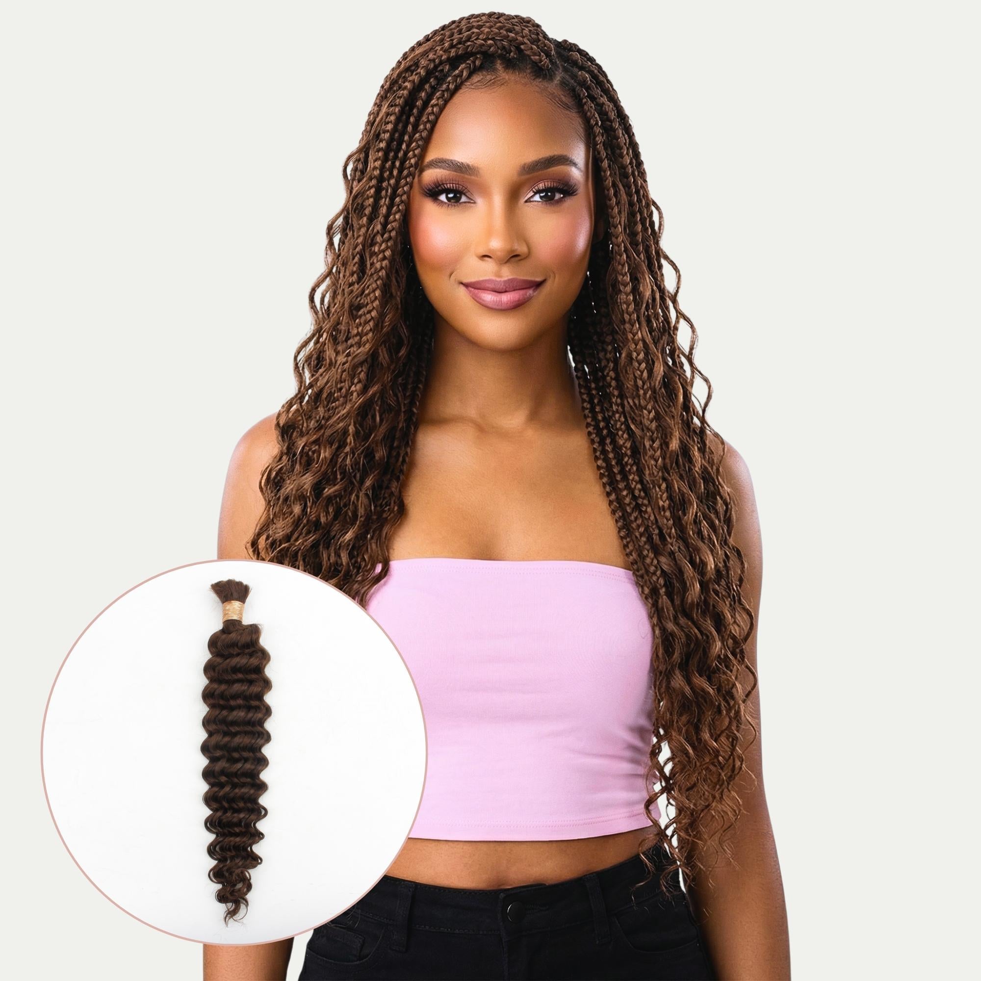 Medium Brown Deep Wave Color 4 Bulk 100% Human Braiding Hair by Private Label