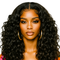 Black 24' Bomb Funmi Curly 6 Inch Deep Part Hairline Thick Layered Bouncy Glueless Pre-Cut Lace Wig by Zernabella