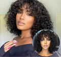 Highlight Honey Blonde Jerry Curly Pixie Bob Wig with Bangs | Full Machine Made Human Hair by Luxegan