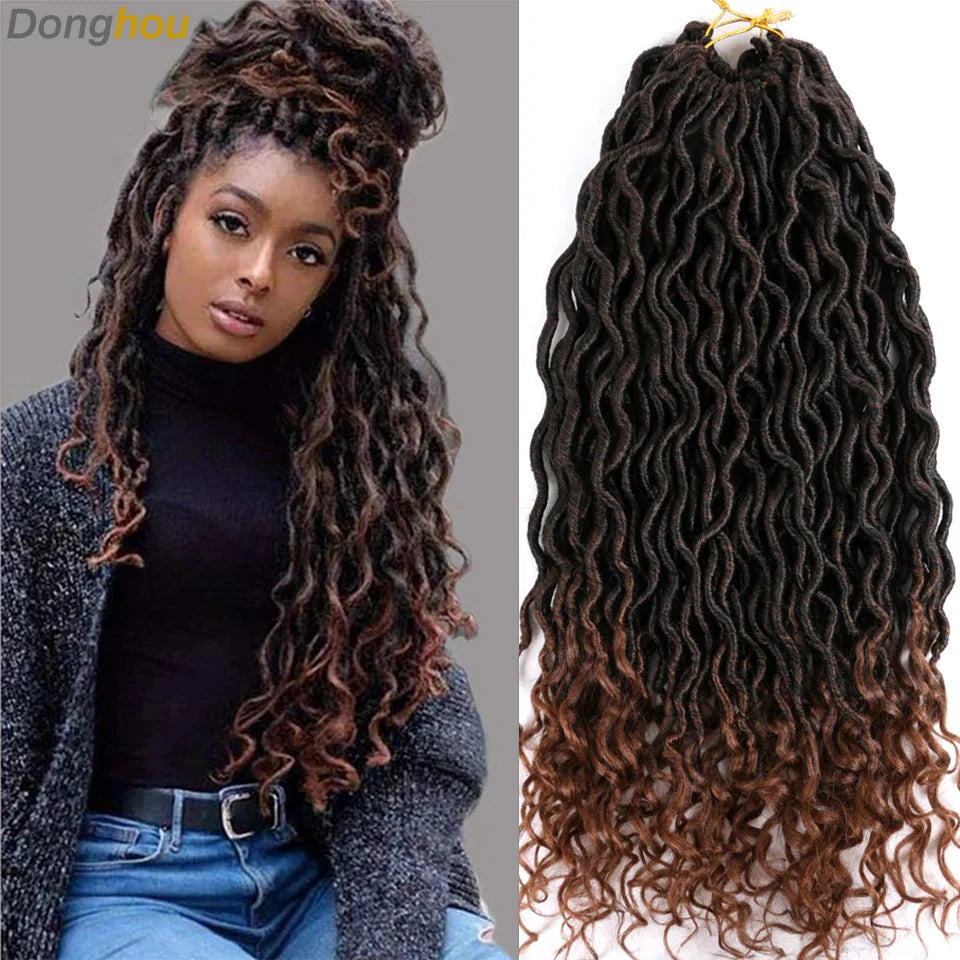 Goddess Faux Locs Crochet Hair | 18" Soft Curly Braids | Ombre Dreadlocks Extensions | 24 Strands/Pack by Luxegan