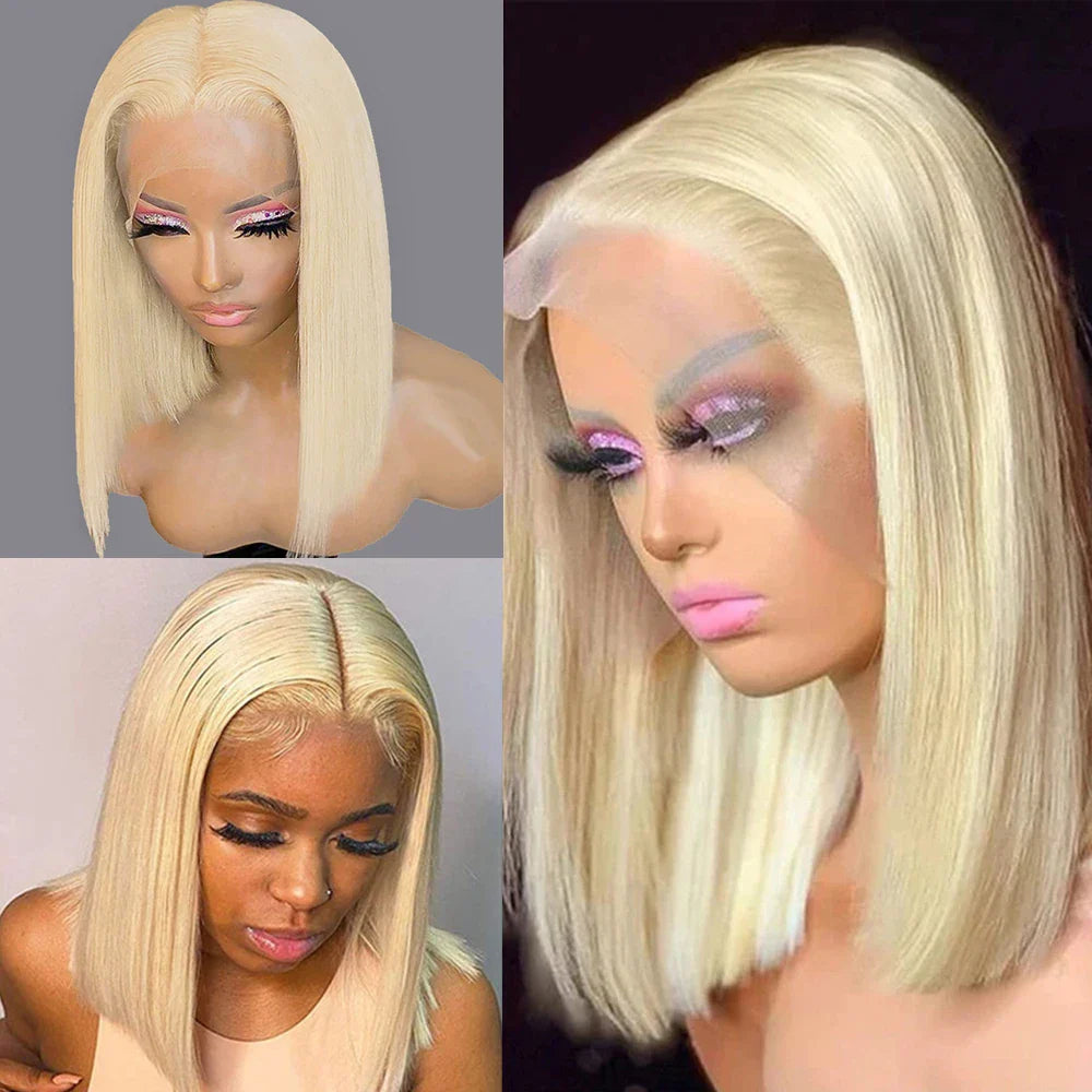 613 Honey Blonde Bob Lace Front Human Hair Wigs 13x4 Remy Brazilian Straight Short Bob 10 14 Inch by Luxegan