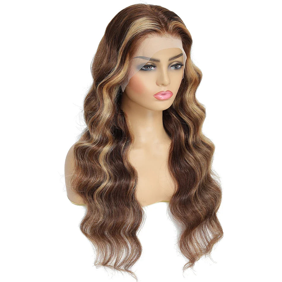 180% Density Ombre Highlight Body Wave Human Hair Wig | HD Transparent Lace Front by Luxegan