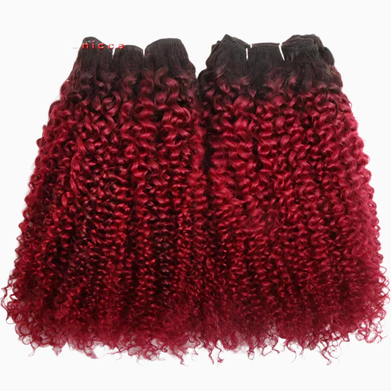 Peruvian Curly Bundles Human Hair - Jerry Curl Weaving, Double Drawn Remy Hair Extensions, Colored Bundles by Luxegan