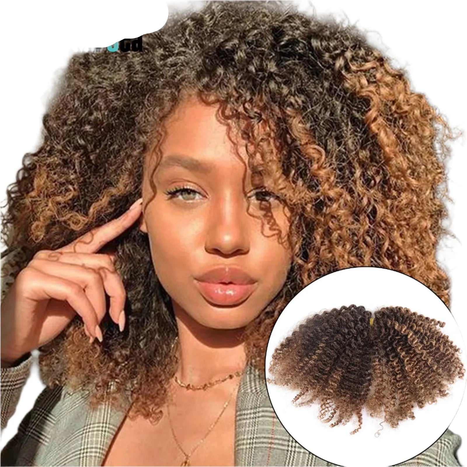 Ombre Honey Blonde Kinky Curly Human Hair Extensions | 50g Peruvian Crochet Bulk Hair (No Weft, Double Drawn) by Luxegan