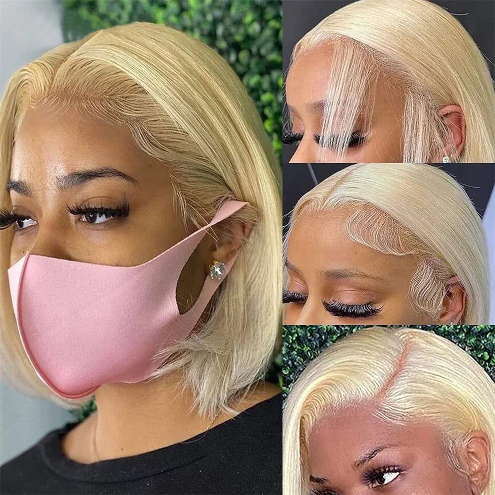 613 Honey Blonde Bob Lace Front Human Hair Wigs 13x4 Remy Brazilian Straight Short Bob 10 14 Inch by Luxegan