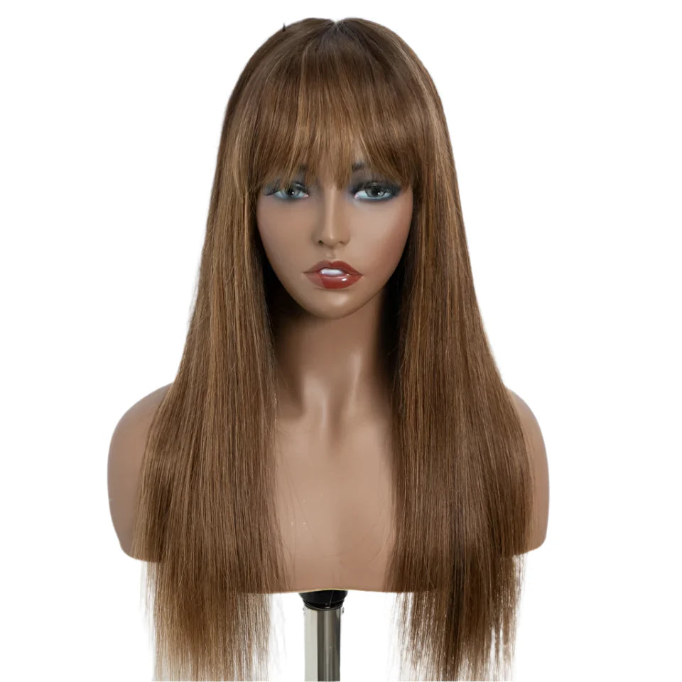 Bone Straight Human Hair Wig with Bangs | 3x1 Middle Part Lace Wig (Remy, Clearance Sale) by Luxegan