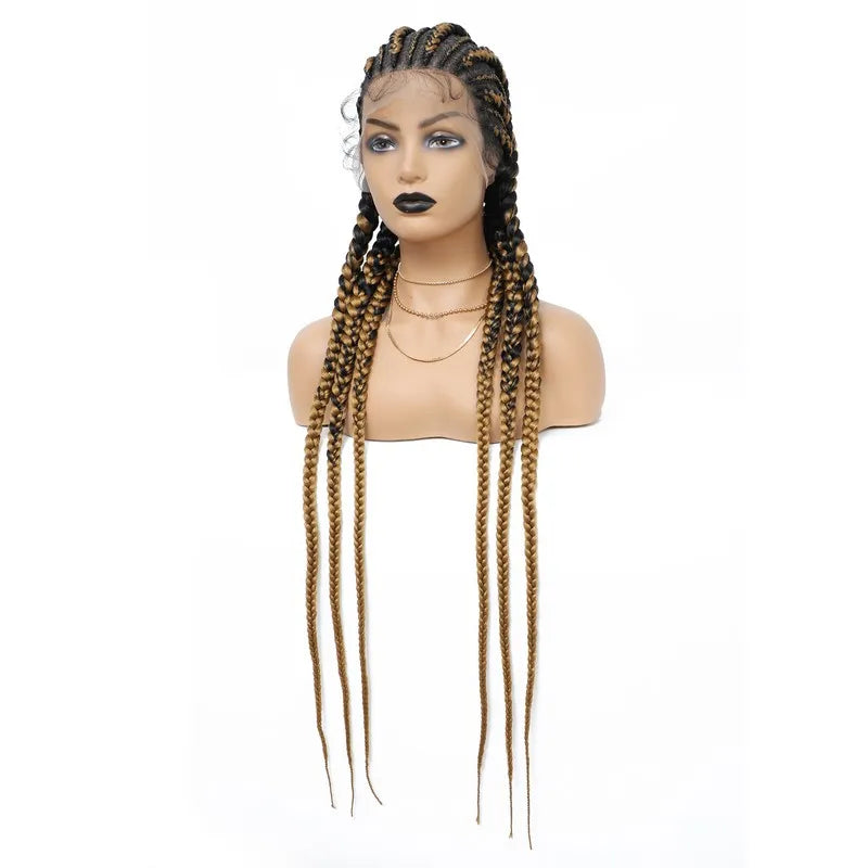 36" Jumbo Knotless Box Braids Wig | Incoo Full Lace Cornrow Wig | Transparent Lace | African Braided Hair by Luxegan