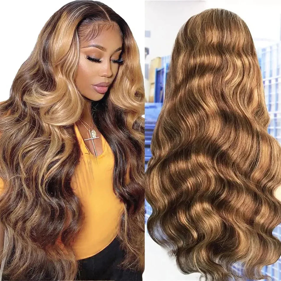 180% Density Ombre Highlight Body Wave Human Hair Wig | HD Transparent Lace Front by Luxegan