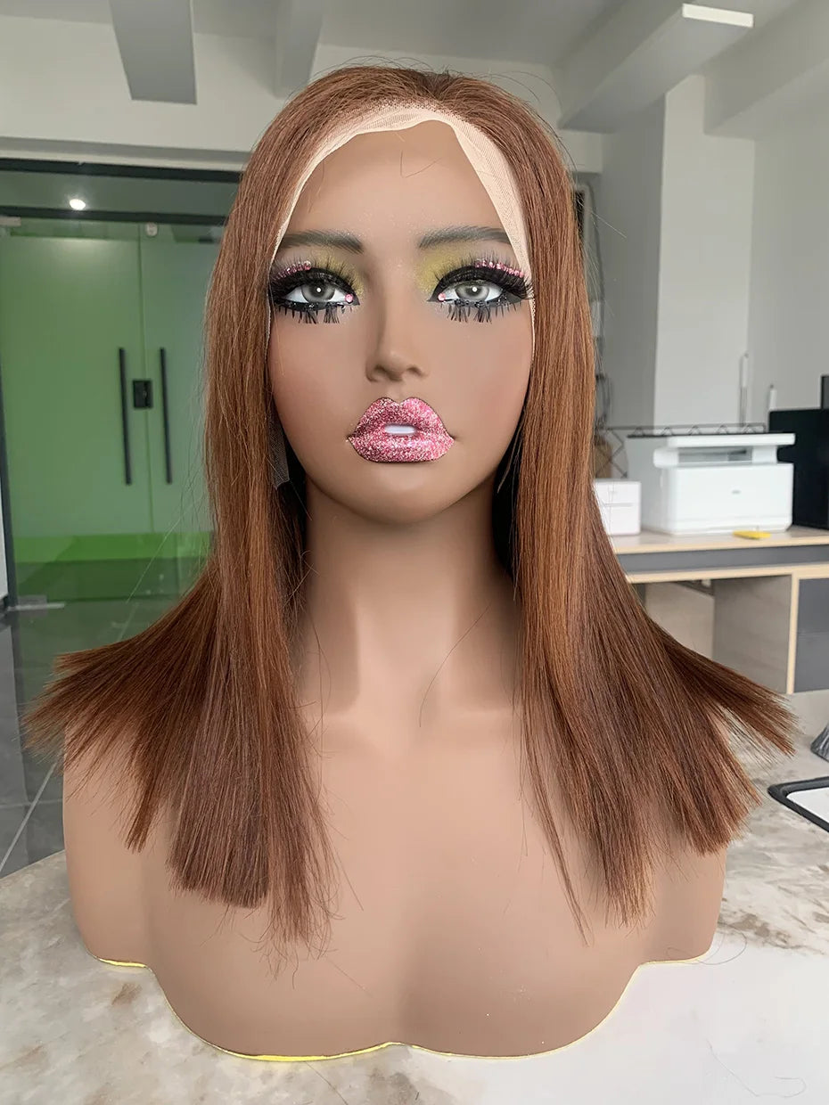 #4 Chocolate Fall Brown Bone Straight Bob Wig | 13x4 Transparent Lace Front Raw Vietnamese Human Hair (250% Density) by Luxegan