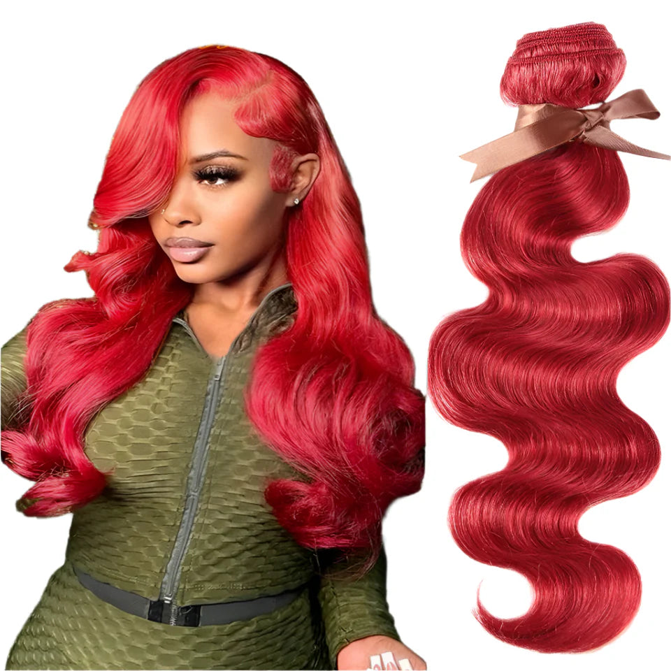 Brazilian Body Wave Bundles | Red Burgundy Human Hair Extensions (1/3/4 Pcs Weave Deals) by Luxegan
