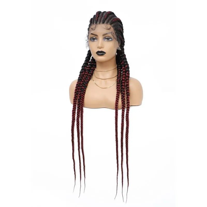 36" Jumbo Knotless Box Braids Wig | Incoo Full Lace Cornrow Wig | Transparent Lace | African Braided Hair by Luxegan