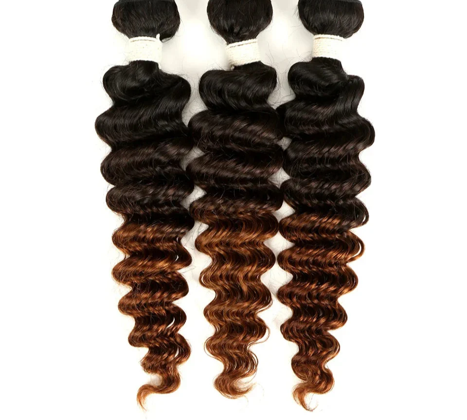 Ombre Brazilian Deep Wave Human Hair Bundles | Remy 2 Tone Color T1B/27#, T1B/30#, T1B/99J# (1, 3, or 4 Pcs) by Luxegan