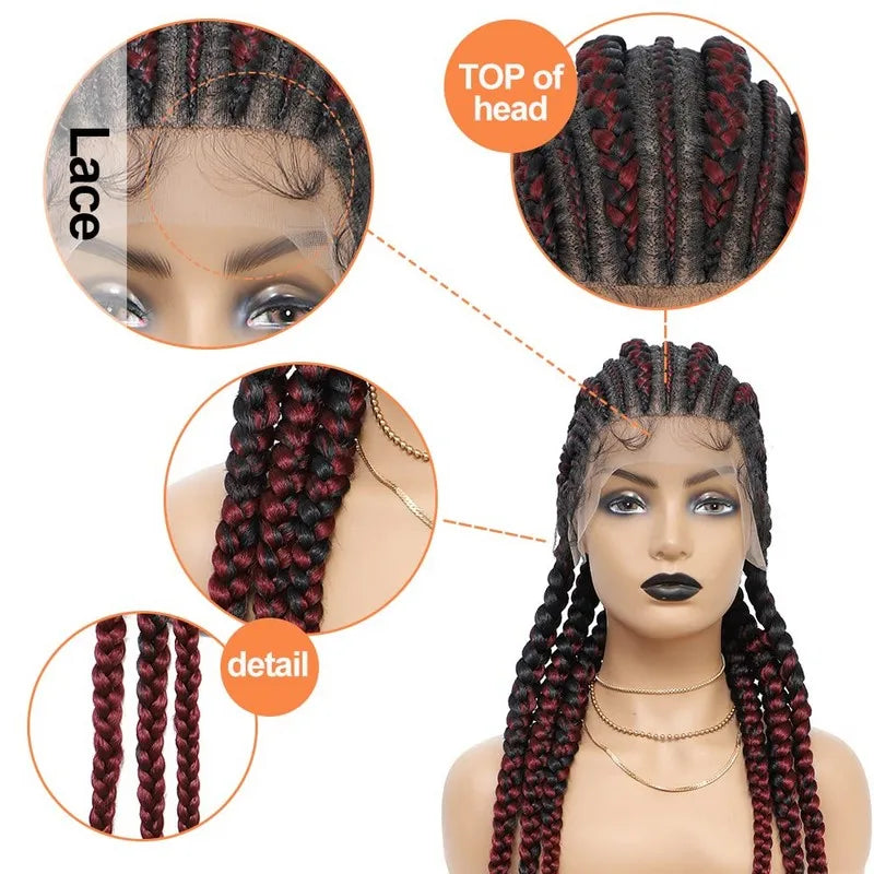 36" Jumbo Knotless Box Braids Wig | Incoo Full Lace Cornrow Wig | Transparent Lace | African Braided Hair by Luxegan