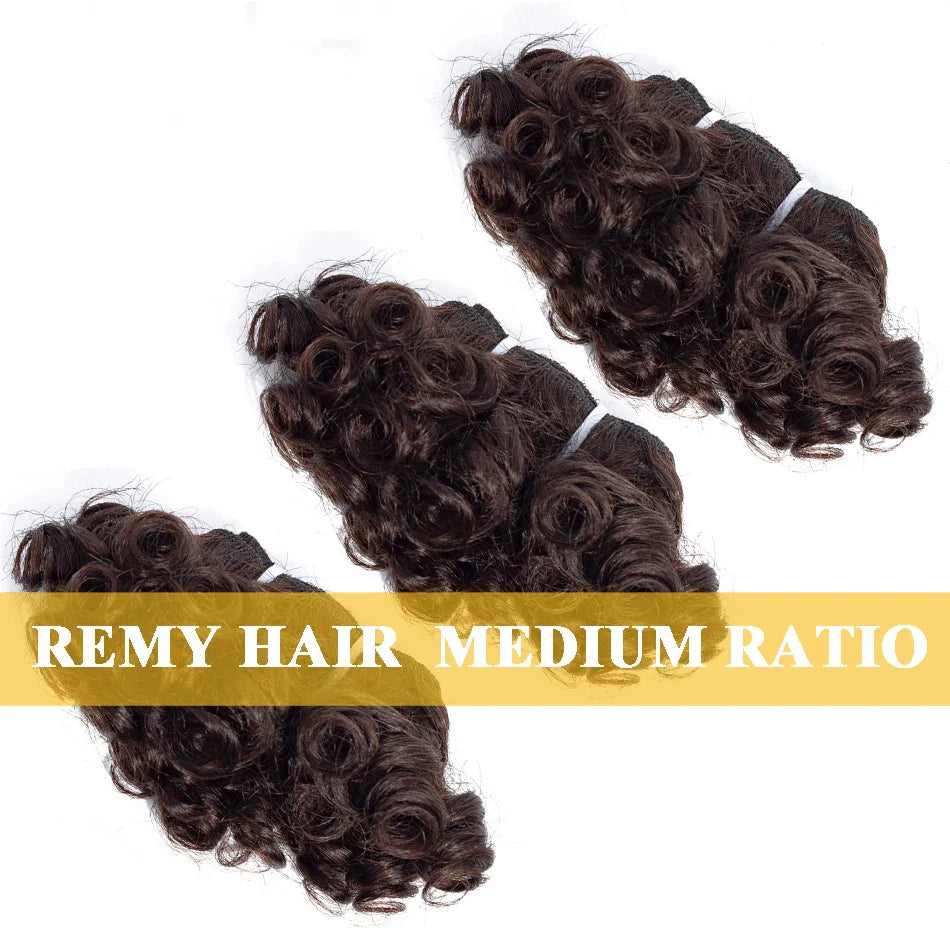 6" Bouncy Curly Indian Remy Hair Bundles | Double Drawn | Natural Black & Brown | Sew-In Extensions by Luxegan