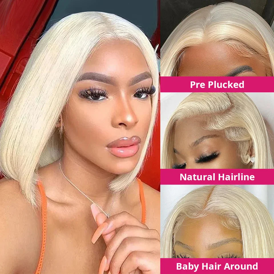 613 Honey Blonde Bob Lace Front Human Hair Wigs 13x4 Remy Brazilian Straight Short Bob 10 14 Inch by Luxegan