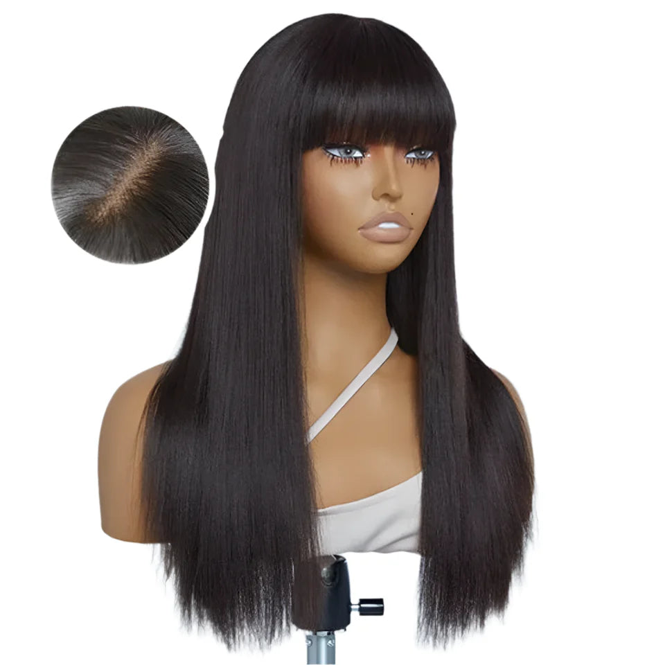 Bone Straight Human Hair Wig with Bangs | 3x1 Middle Part Lace Wig (Remy, Clearance Sale) by Luxegan