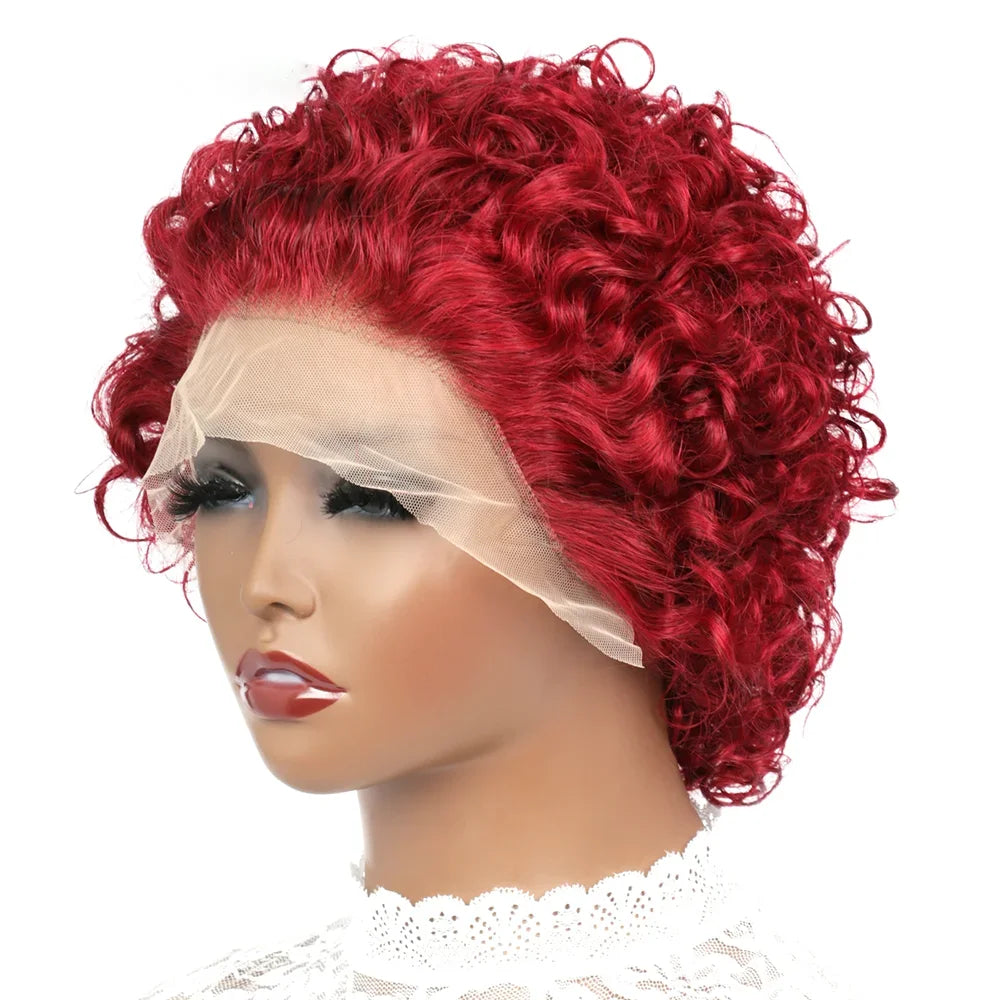 Short Curly Pixie Cut Wig | Water Wave Bob Wig | 13x1 Transparent Lace Front Human Hair Wig by Luxegan