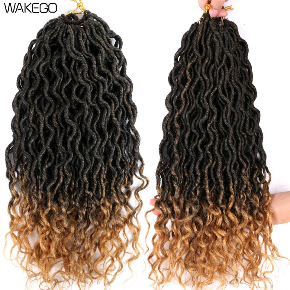 Goddess Faux Locs Crochet Hair | 18" Soft Curly Braids | Ombre Dreadlocks Extensions | 24 Strands/Pack by Luxegan