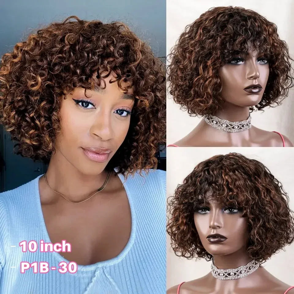 Rebecca Highlight Kinky Jerry Curly Wig | 200% Density Human Hair with Bangs by Luxegan