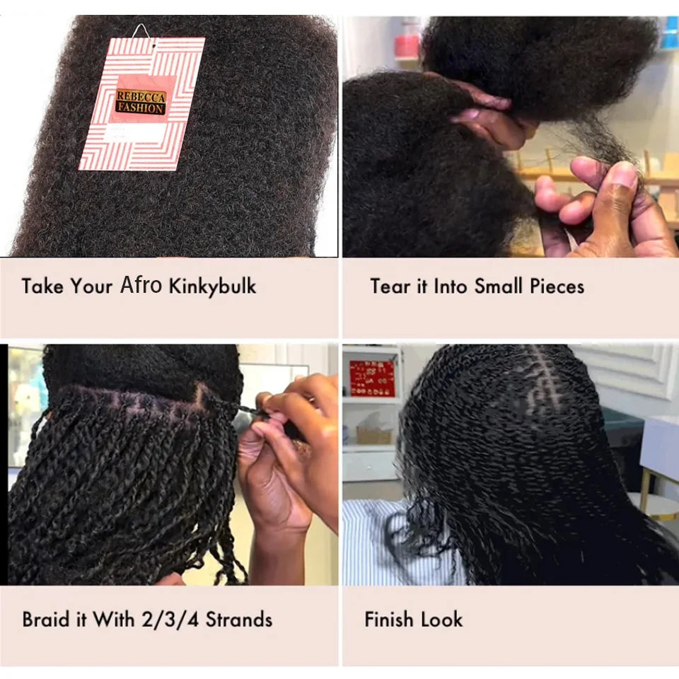 Afro Kinky Bulk Braiding Hair Extensions | 100% Human Hair | Lightweight & Natural Colors | 50g/Pack by Luxegan