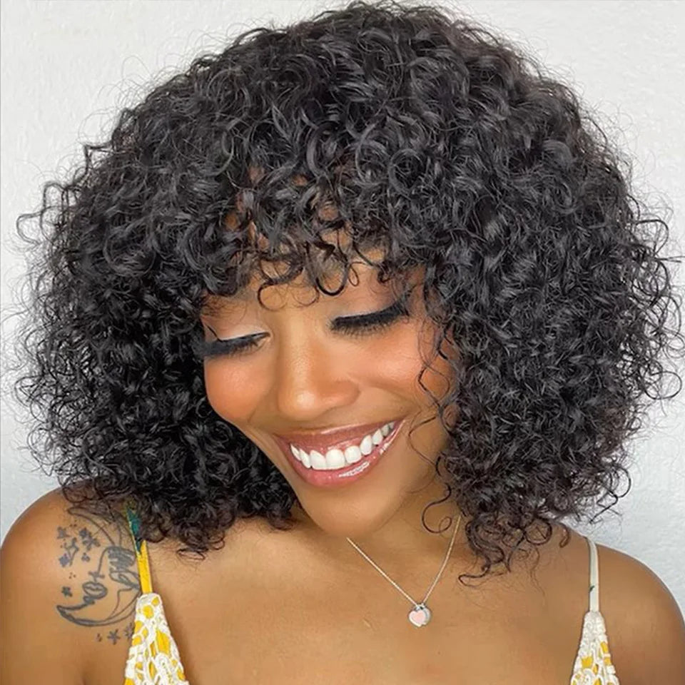 150% Density Ombre Honey Blonde Curly Bob Wig | Glueless Human Hair with Bangs by Luxegan