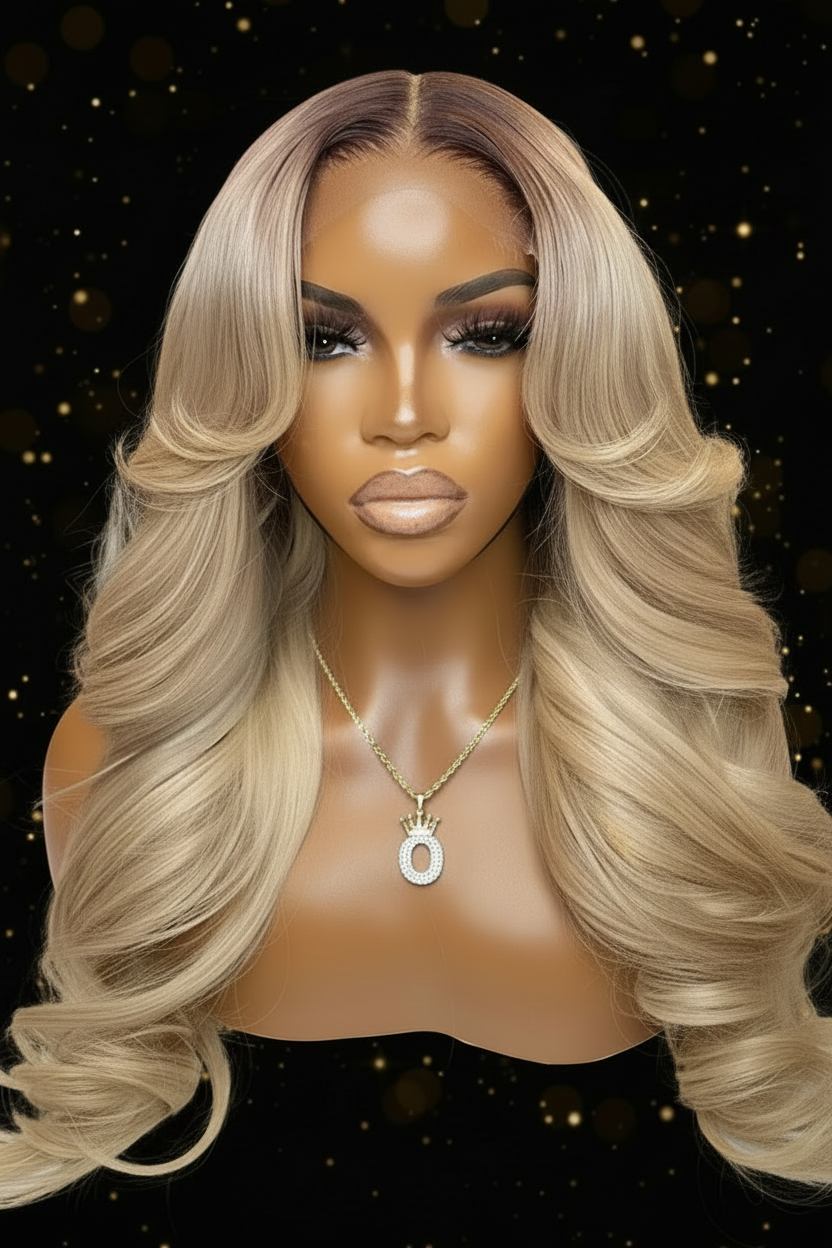 Ombre Ash Honey Blonde 13x6 Transparent Lace Frontal Wig | Dark Root Body Wave Human Hair by Luxegan