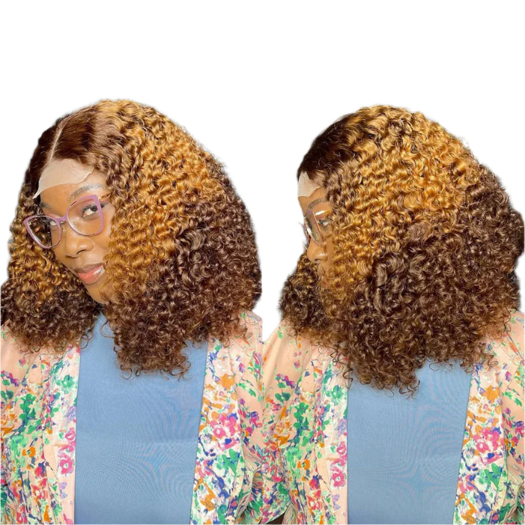 450% Density Ombre Honey Blonde Jerry Curly HD Lace Frontal Wig | Pre-Plucked Human Hair by Luxegan
