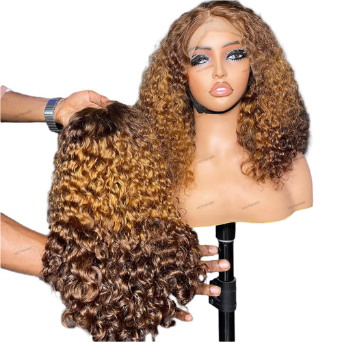 450% Density Ombre Honey Blonde Jerry Curly HD Lace Frontal Wig | Pre-Plucked Human Hair by Luxegan