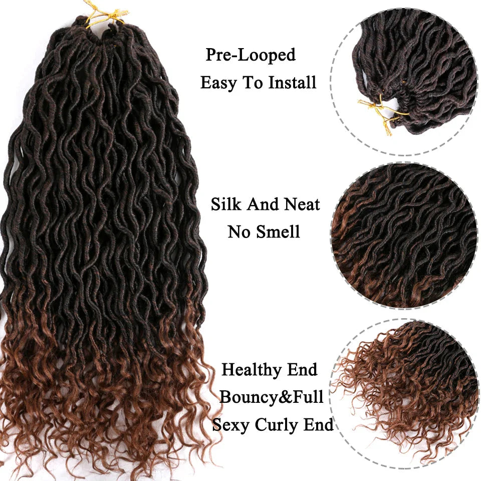 Goddess Faux Locs Crochet Hair | 18" Soft Curly Braids | Ombre Dreadlocks Extensions | 24 Strands/Pack by Luxegan