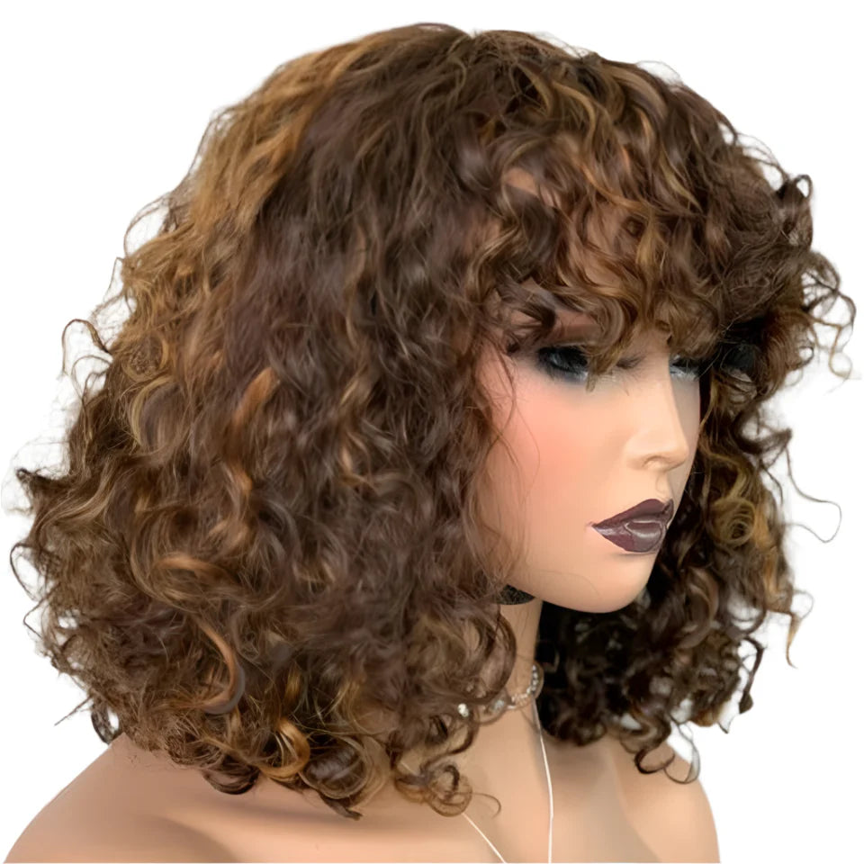Rebecca Highlight Kinky Jerry Curly Wig | 200% Density Human Hair with Bangs by Luxegan
