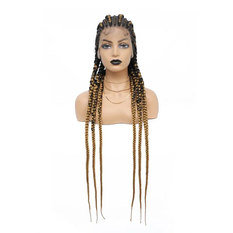 36" Jumbo Knotless Box Braids Wig | Incoo Full Lace Cornrow Wig | Transparent Lace | African Braided Hair by Luxegan