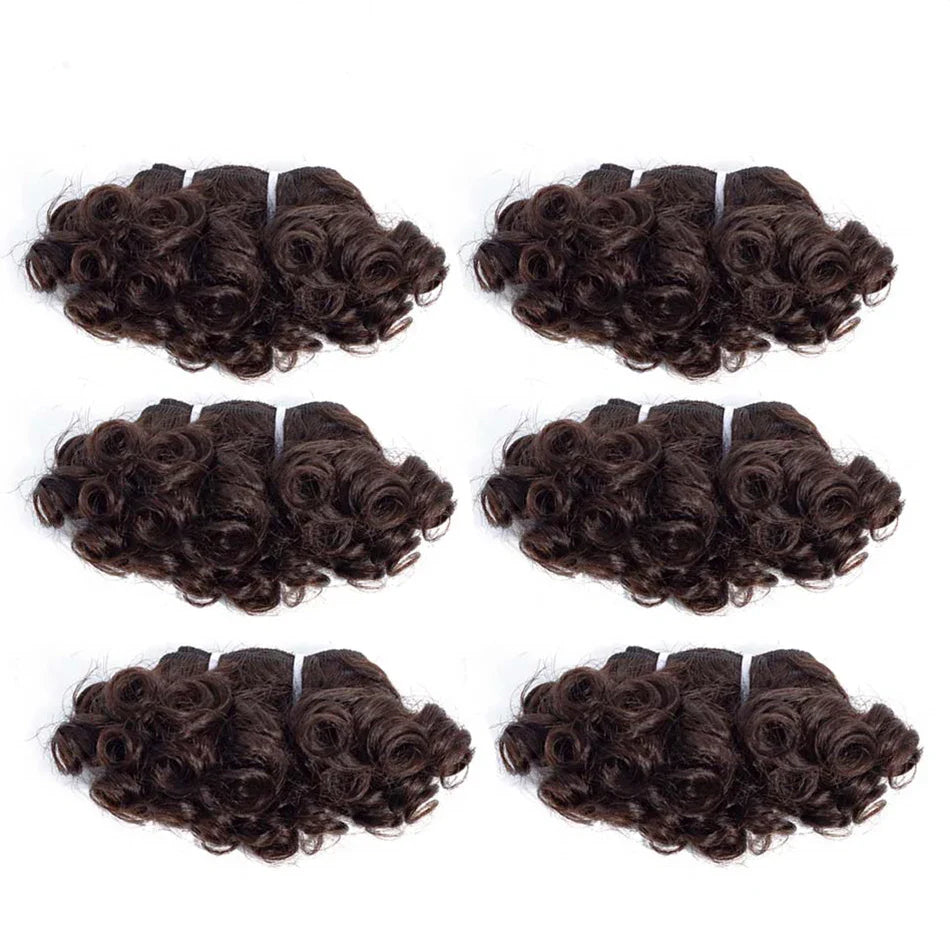 6" Bouncy Curly Indian Remy Hair Bundles | Double Drawn | Natural Black & Brown | Sew-In Extensions by Luxegan