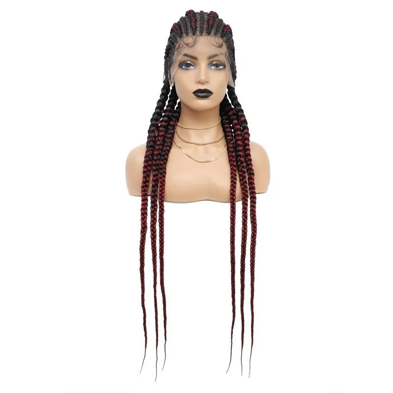36" Jumbo Knotless Box Braids Wig | Incoo Full Lace Cornrow Wig | Transparent Lace | African Braided Hair by Luxegan