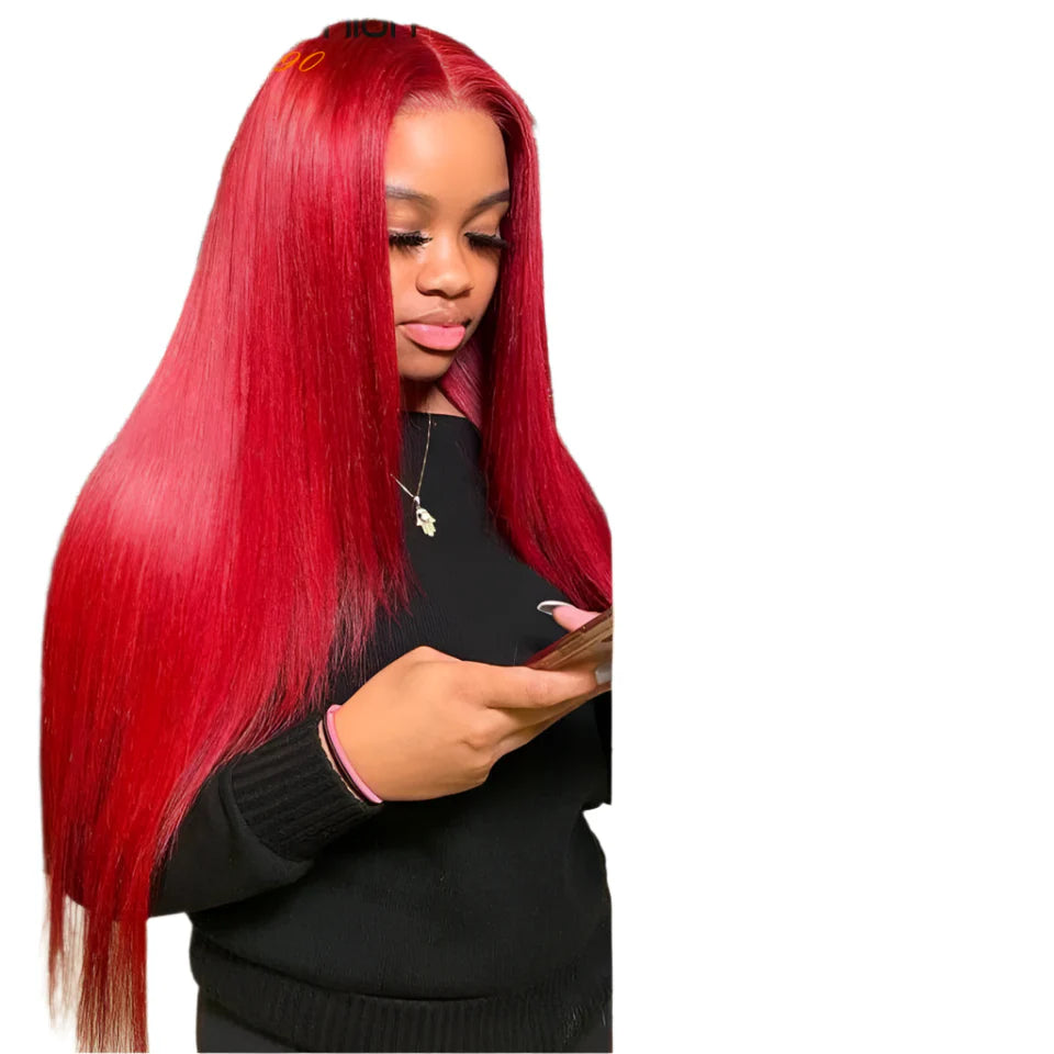 Red & Blonde Highlight Straight Bundles with Closure | 3 Pcs Brazilian Remy Human Hair Weave Extensions by Luxegan