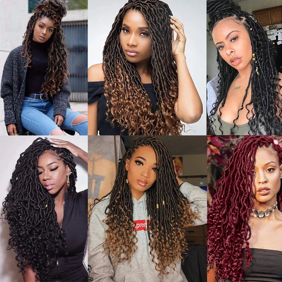 Goddess Faux Locs Crochet Hair | 18" Soft Curly Braids | Ombre Dreadlocks Extensions | 24 Strands/Pack by Luxegan