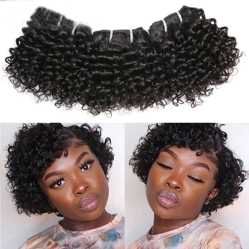 6" Bouncy Curly Indian Remy Hair Bundles | Double Drawn | Natural Black & Brown | Sew-In Extensions by Luxegan