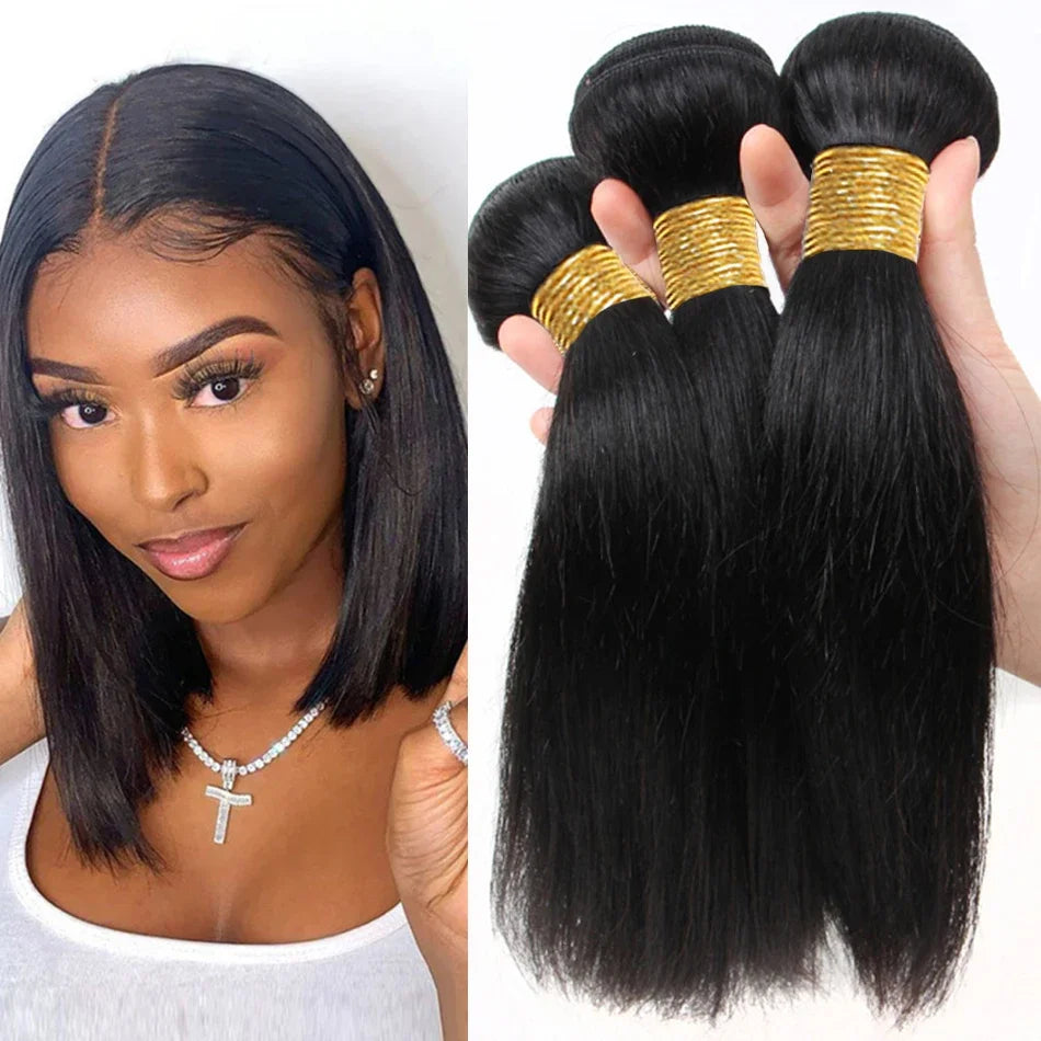 12A Peruvian Straight Bundles | 100% Raw Virgin Human Hair Extensions (Natural Black, 1/3/4 Pcs) by Luxegan