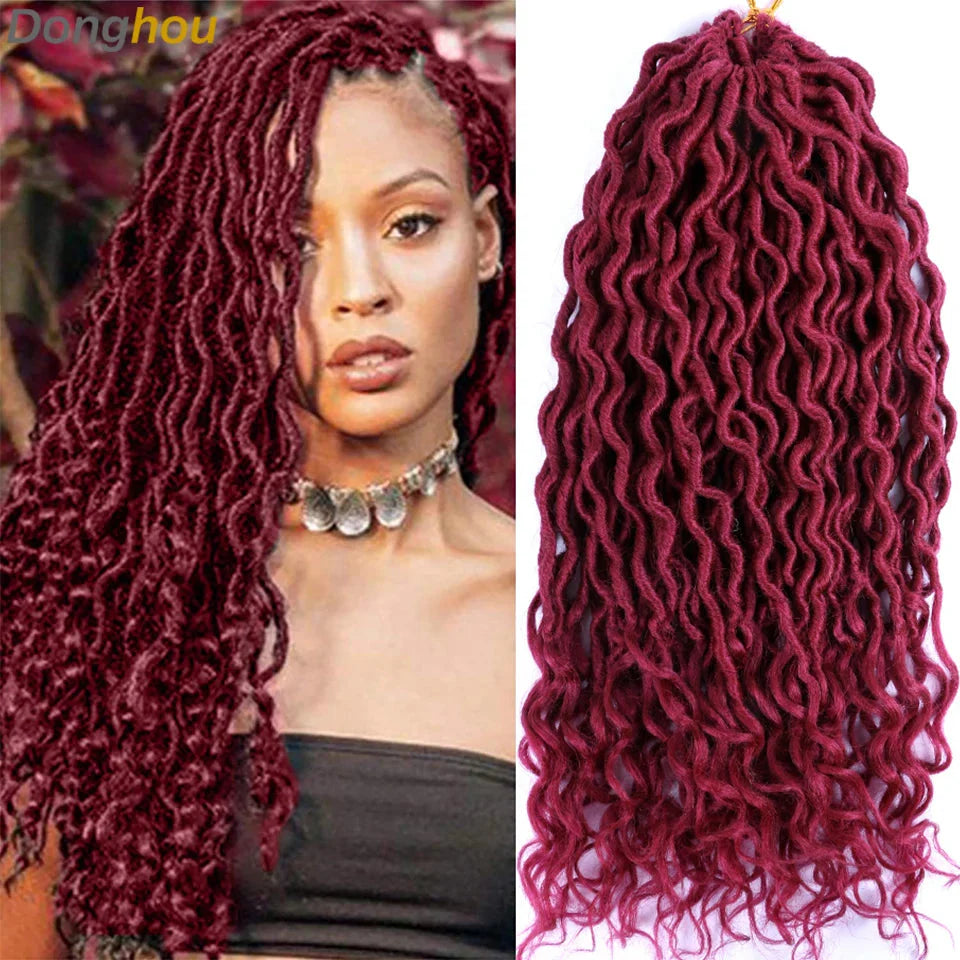 Goddess Faux Locs Crochet Hair | 18" Soft Curly Braids | Ombre Dreadlocks Extensions | 24 Strands/Pack by Luxegan