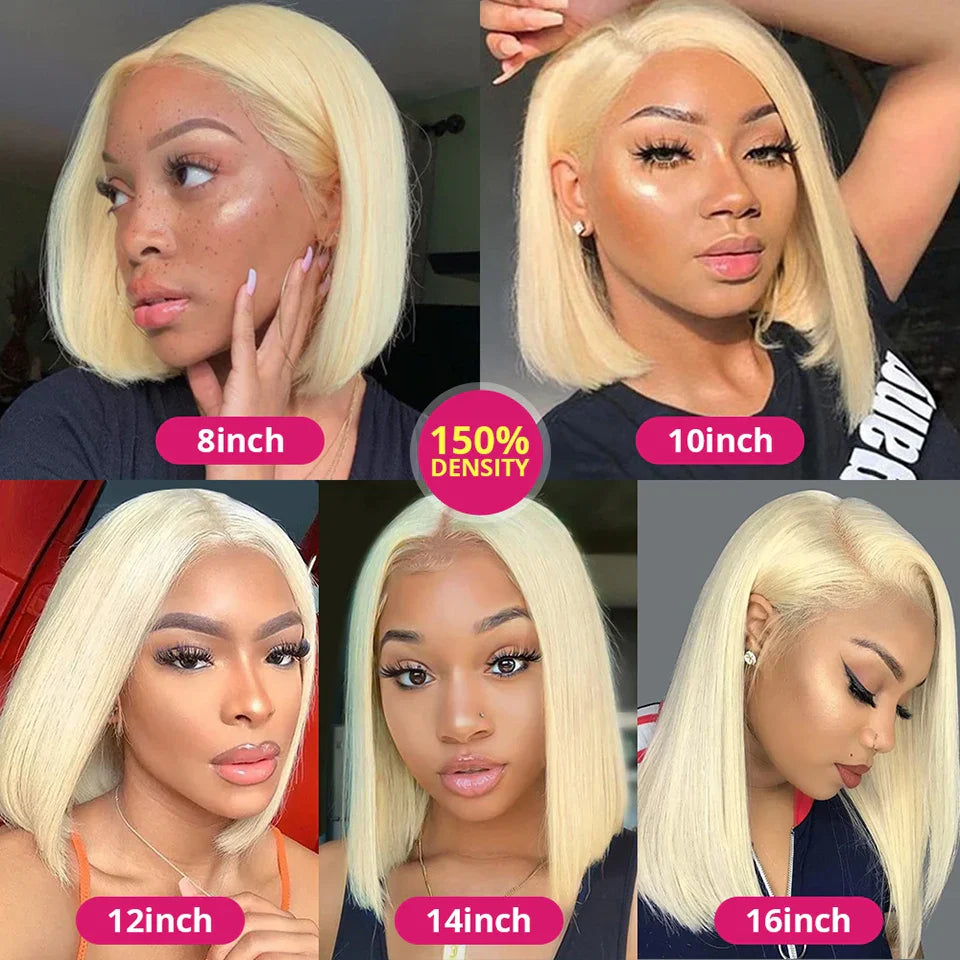 613 Honey Blonde Bob Lace Front Human Hair Wigs 13x4 Remy Brazilian Straight Short Bob 10 14 Inch by Luxegan