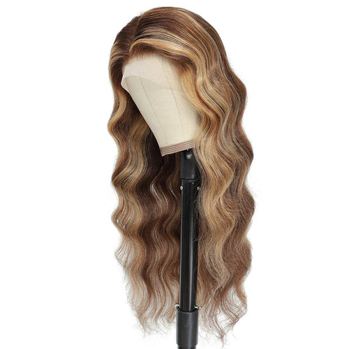 180% Density Ombre Highlight Body Wave Human Hair Wig | HD Transparent Lace Front by Luxegan