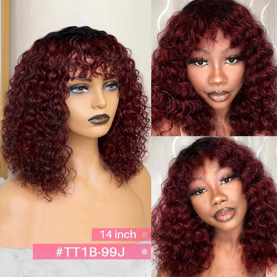 Rebecca Highlight Kinky Jerry Curly Wig | 200% Density Human Hair with Bangs by Luxegan