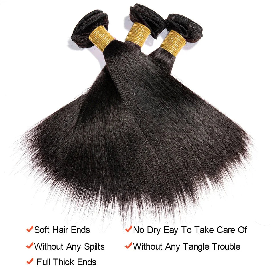 12A Peruvian Straight Bundles | 100% Raw Virgin Human Hair Extensions (Natural Black, 1/3/4 Pcs) by Luxegan
