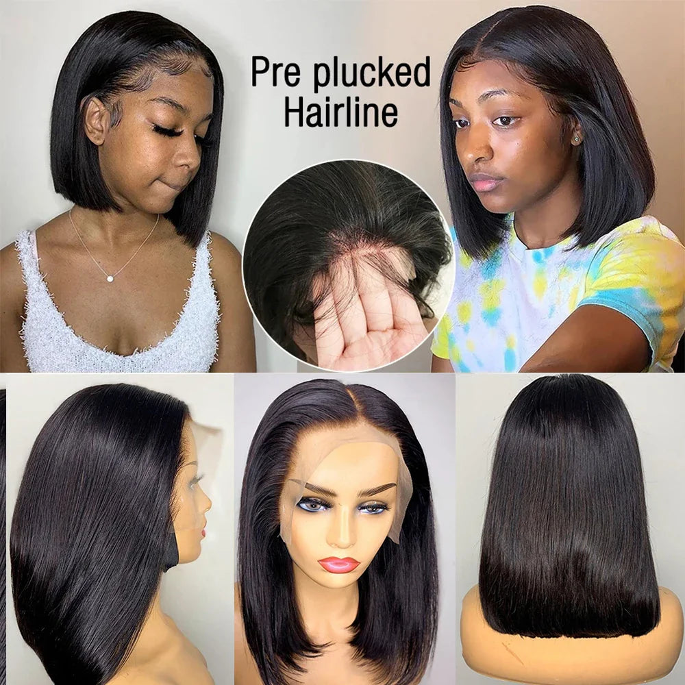 180% Density 13x4 Bone Straight Bob Wig | Brazilian Remy Hair | Transparent Lace Frontal Wig by Luxegan