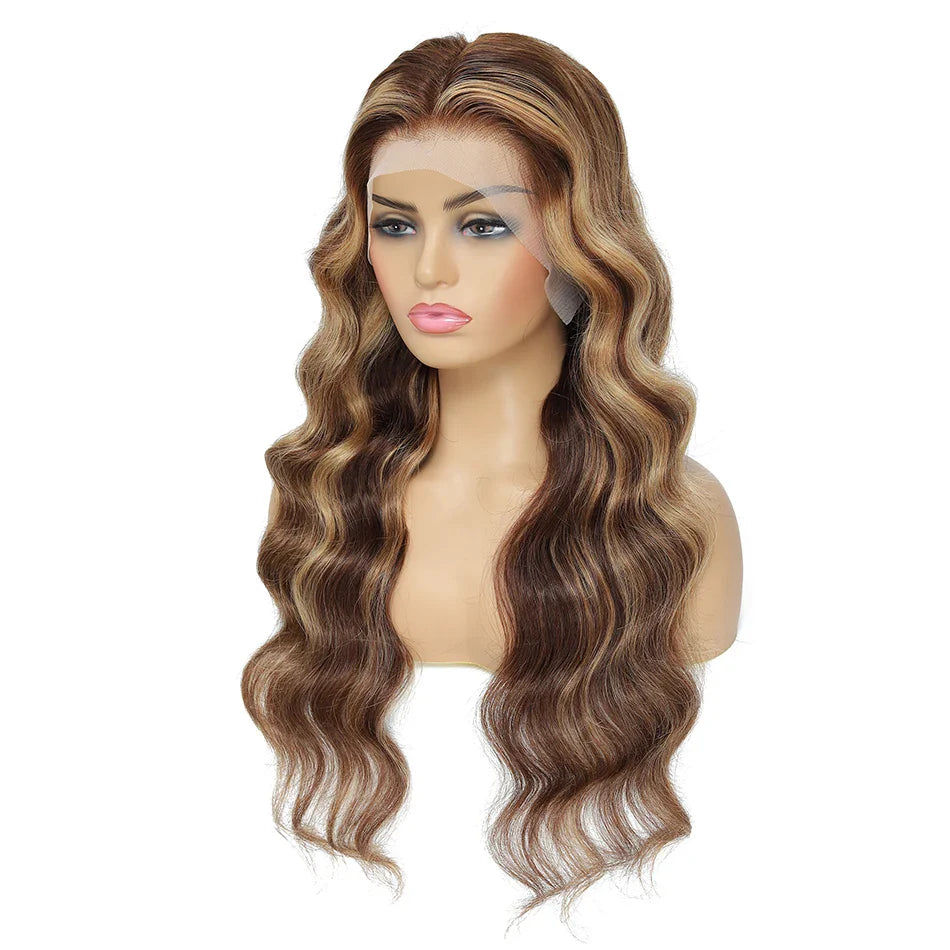 180% Density Ombre Highlight Body Wave Human Hair Wig | HD Transparent Lace Front by Luxegan