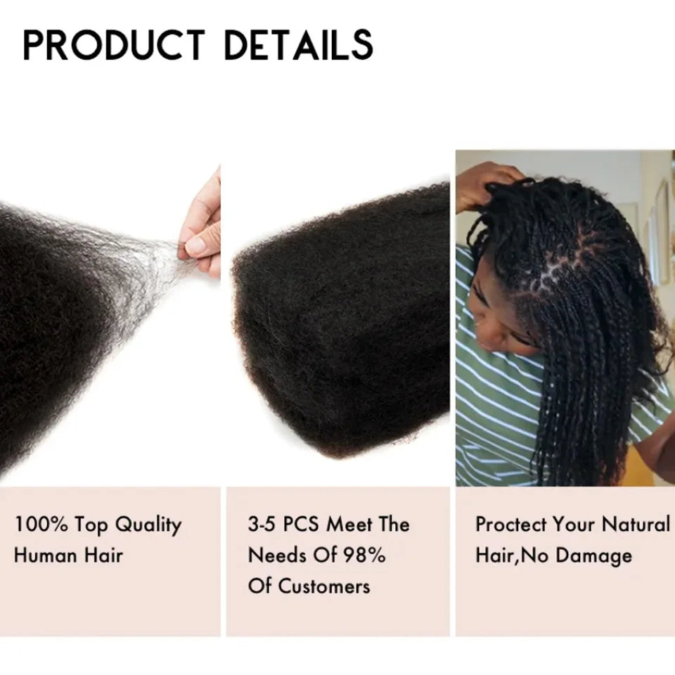 Afro Kinky Bulk Braiding Hair Extensions | 100% Human Hair | Lightweight & Natural Colors | 50g/Pack by Luxegan